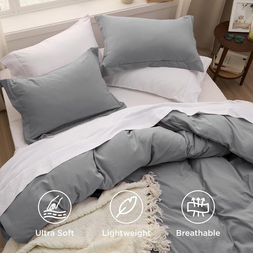 Bedsure Grey Duvet Cover Set - Twin/Twin XL Size, Extra Soft Prewashed Cotton-Like Polyester, 2 Pieces