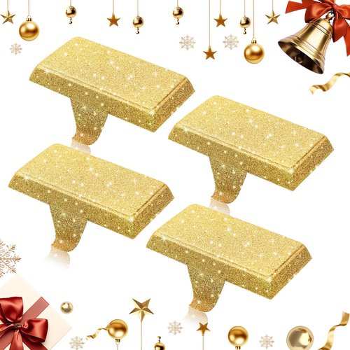 GoClimber Christmas Stocking Holders for Mantle Set of 4, Weighted Stocking Holder Fireplace Stocking Hangers for Xmas Holiday Party Decoration