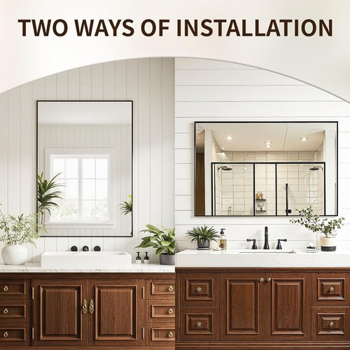 FICTOR Bathroom Vanity Mirror - Shatterproof & Anti-Rust Black Rectangle | 36" x 24" Wall Mount for Home Decor