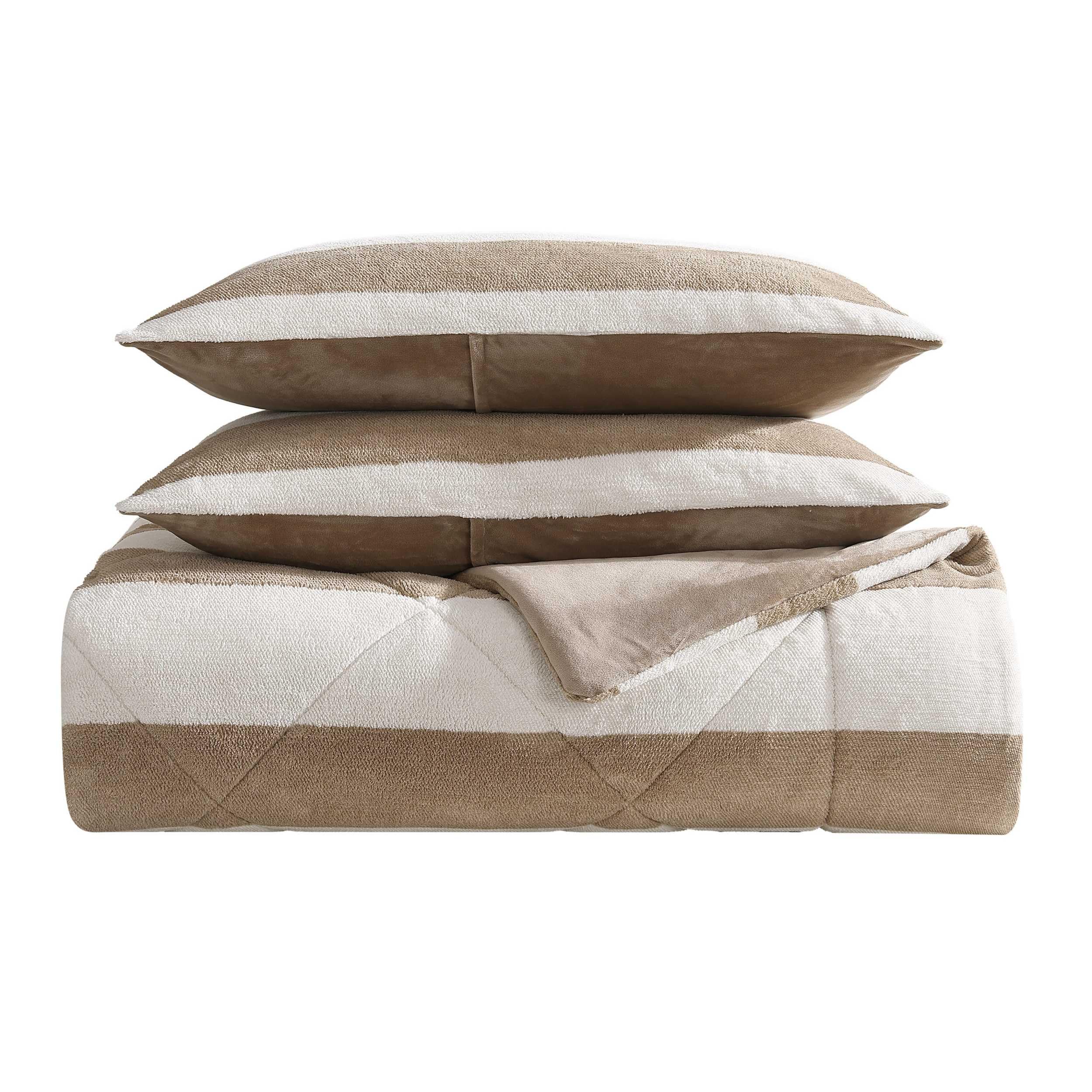 Nautica - Full/Queen Comforter Set, Soft Twill Plush Bedding with Matching Shams, Reverse to Micromink, Medium-Weight, Oeko-Tex Certified (Lawndale Brown)