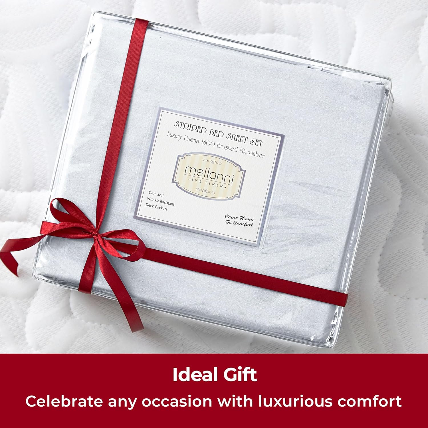 Mellanni King Sheets Set - 4 PC Hotel Luxury Bedding | Extra Soft, Cooling, Wrinkle & Stain Resistant (King, Striped White)