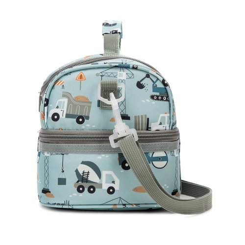 Khulula Insulated Kids Dual Compartment Lunch Bags Tote Pack for Girls Boys Toddler Kindergarten School Picnic Food Cooler Boxes with Shoulder Strap (LightBlue Car, Double Decker)