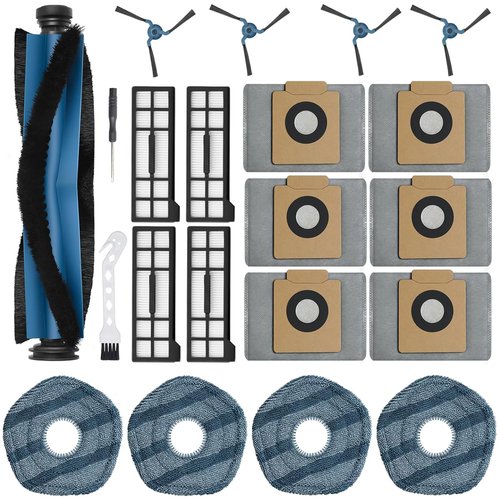 BUXEBUX 21Pcs X10 Pro Omni Replacement Parts Kit for Eufy X10 Pro Omni Robot Vacuum Accessories, 1 Main Roller Brush, 6 Dust Bags 4 Side Brushes 4 Hepa Filters 4 Mop Pads 1 Screwdriver 1 Clean Tool
