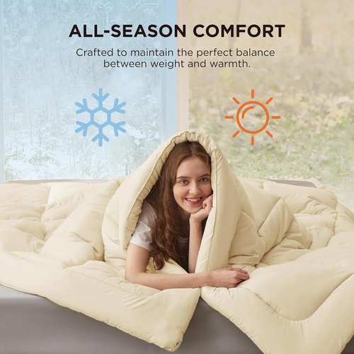 Bedsure Comforter Duvet Insert - All-Season Twin Size Quilted Down Alternative Bedding | GentleSoft Cream 88 x 68 Inches
