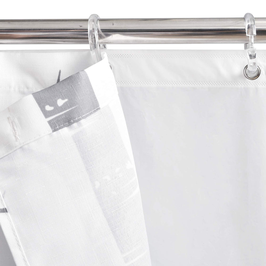 Lush Decor Bird On The Tree Double Swag Shower Curtain with Peva Lining & Rings, Gray, 16 Pieces