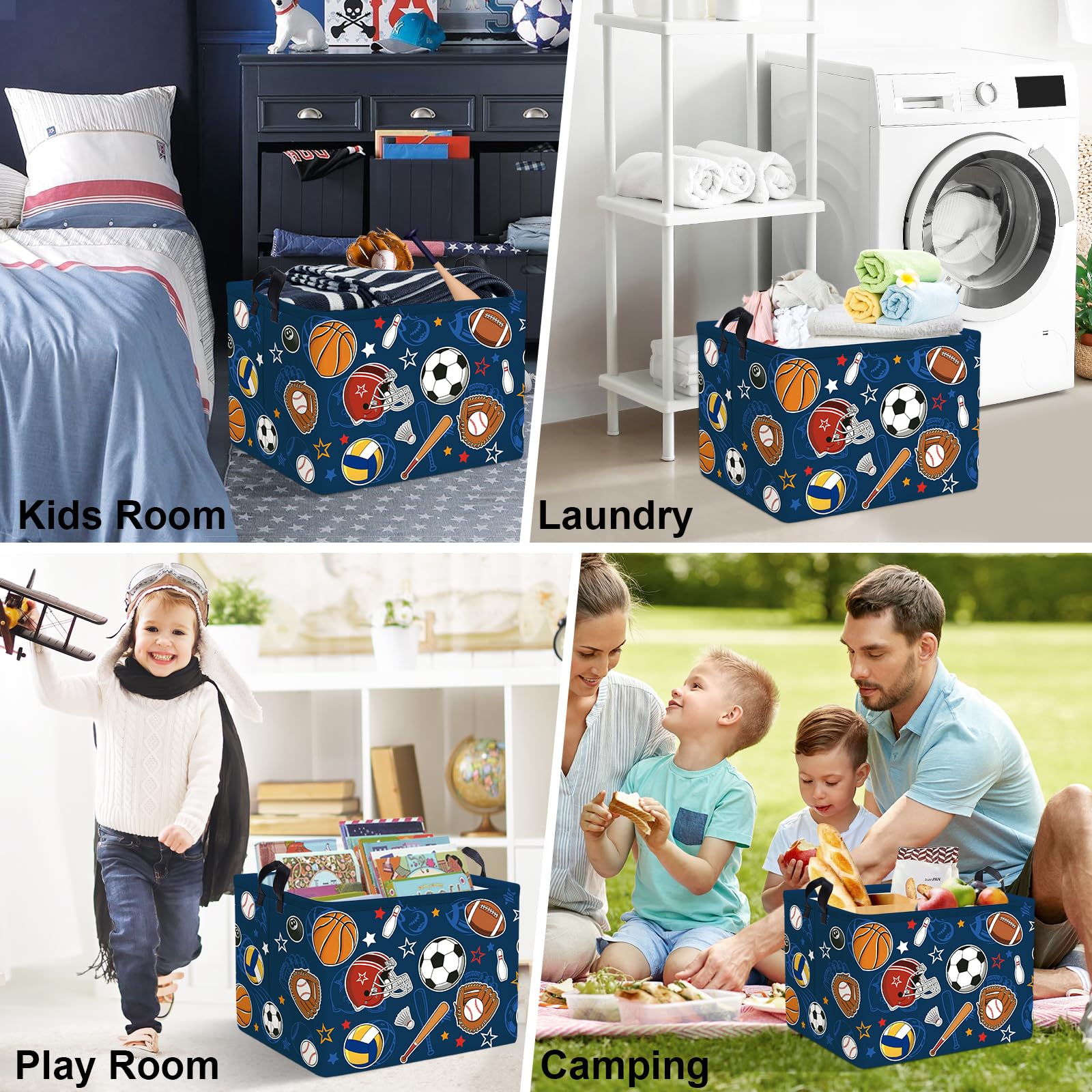 Clastyle Cartoon Sport Ball Laundry Basket Kids Clothes Book Storage Basket Gift Toy Box for Bedroom Decor,Football,40x30x30 cm