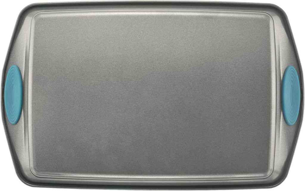 Rachael Ray Bakeware Nonstick Cookie Pan Set - 3-Piece Gray with Agave Blue Grips