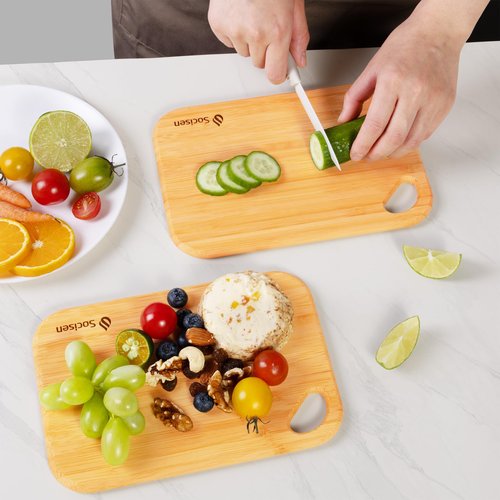 2 Packs Small Bamboo Wood Cutting Board for Kitchen 8.6" x 6" Mini Wooden Charcuterie Boards Lightweight Chopping Board Non Toxic Serving Board Tiny Chef Set Camping Fruit Lemon Sandwich Cheese Board