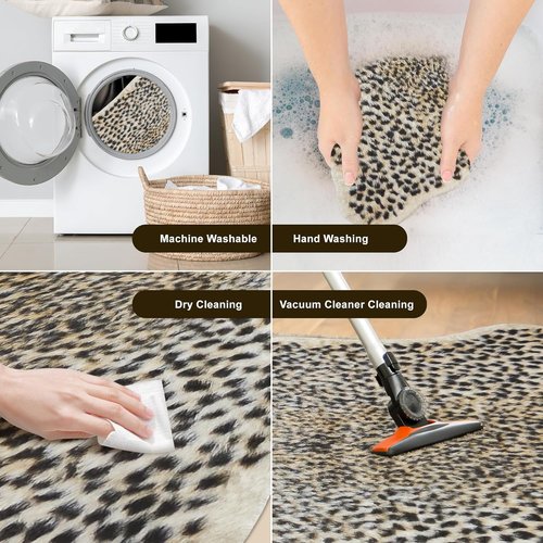 Cheetah Print Rug - Faux Cowhide Skin Area Carpet for Living Room & Kitchen | 3.3 x 3.1ft