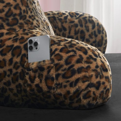 Juicy Couture Faux Fur Leopard Backrest Pillow - 30"x17" Supportive Bed Rest Pillow for Reading, Gaming, or Relaxing