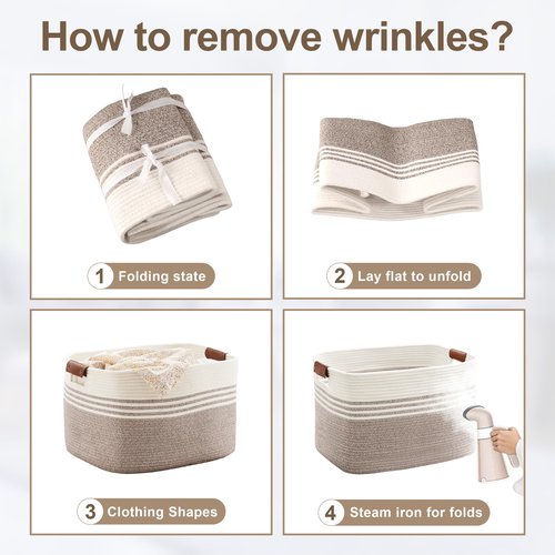 SunNewt 72L Large Laundry Basket with Leather Handles for Living Room Storage, Woven Rope Baskets Bin for Blanket, Kids Toy, Gifts, Wicker Hamper for Bedroom Dirty Clothes, 22"x17"x12" White Brown