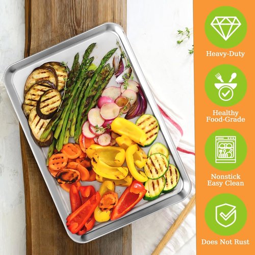 CEKEE Stainless Steel Baking Sheets - Heavy Duty 2-Piece Set | Easy Clean, 12.59 x 9.84 x 1 Inch