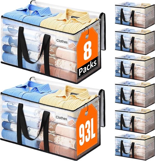 Extra Large Moving Bags by [Brand Name] - Heavy Duty Storage Tote with Strong Zippers & Handles | 93L, 8 Pack, Clear