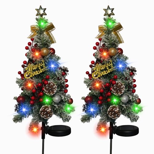 2 Pack Solar Christmas Tree Outdoor Christmas Decorations, 32in 40 Led Light 2 Modes Outdoor Waterproof,Solar Powered XmasTree for Garden Yard Pathway Lawn Cemetery Decoration