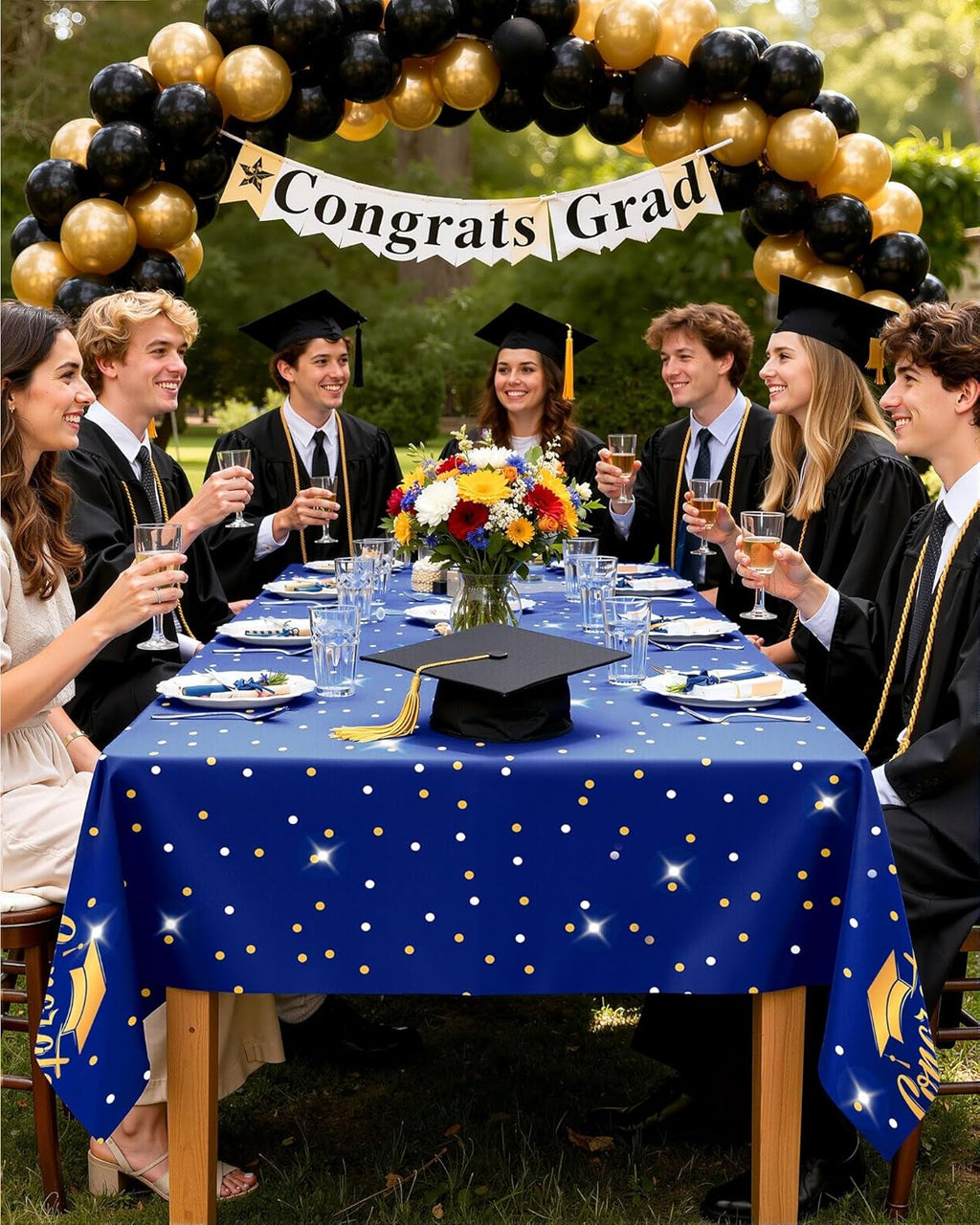 Pureegg Graduation Decorations - Disposable Plastic Tablecloths | 8 Pack, 54 x 108 Inch, Leakproof Blue Cover for Class of 2026 Party