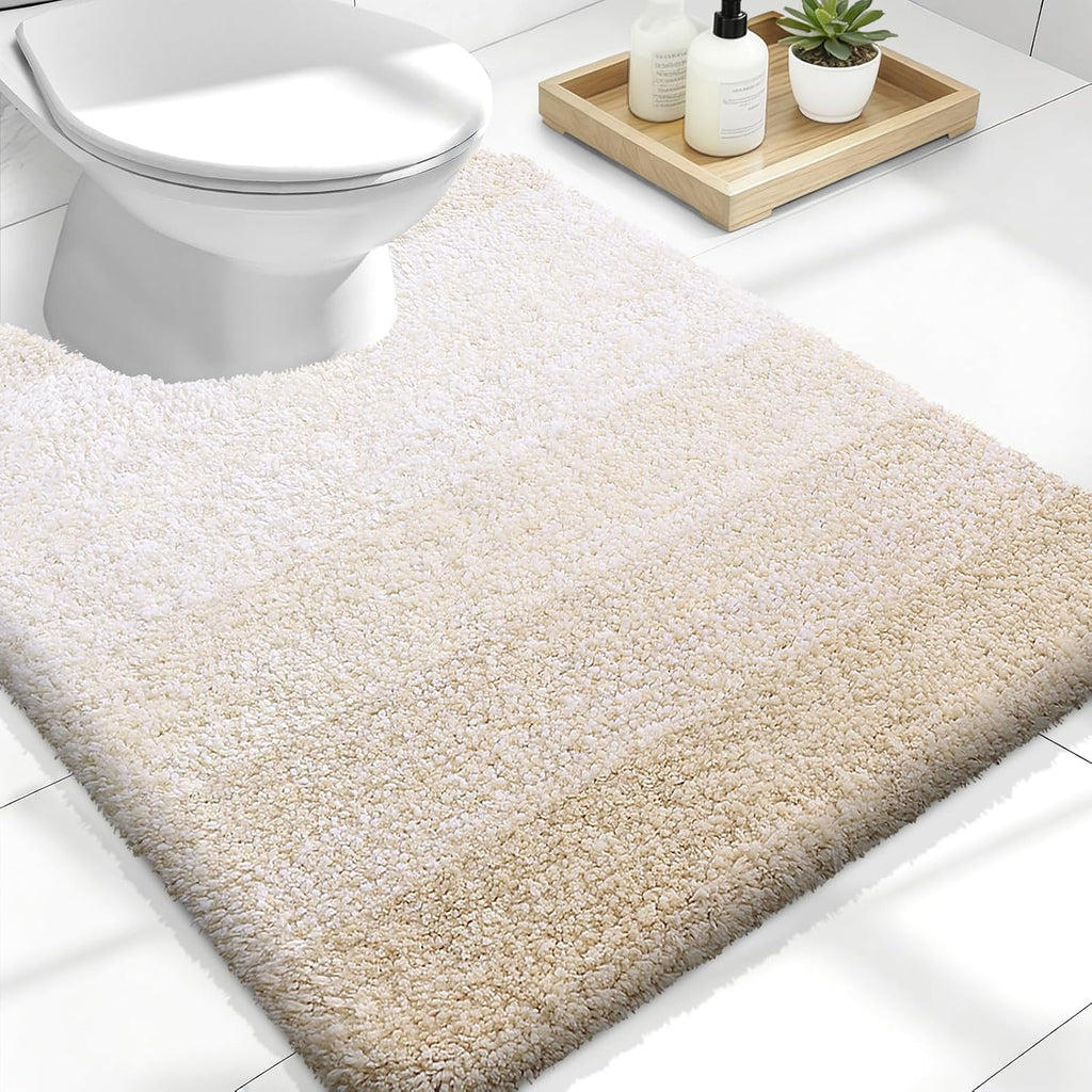 OLANLY Luxury U-Shaped Toilet Rugs - Extra Soft, Absorbent Microfiber Bath Mat, 24x20, Light Beige