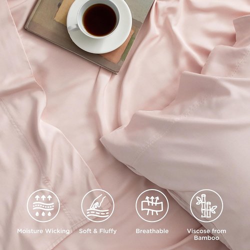 Bedsure Cooling Sheets - Twin XL Bamboo Rayon Sheet Set | Breathable & Soft, Deep Pocket Up to 16 Inches, Pink