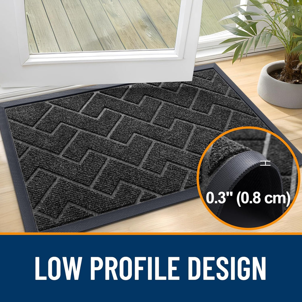 OLANLY Waterproof All-Season Front Door Mat - Sturdy Natural Rubber, Easy Clean Herringbone Design (Black, 71x47)
