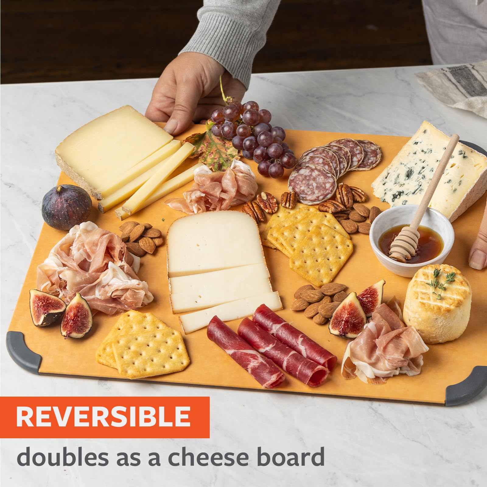 Full Circle Chop To It Everyday Cutting Board – 11”x14" – Dishwasher Safe, Reversible & Lightweight, Naturally Bonded Kraft Paper, Non-Slip Feet with Juice Groove