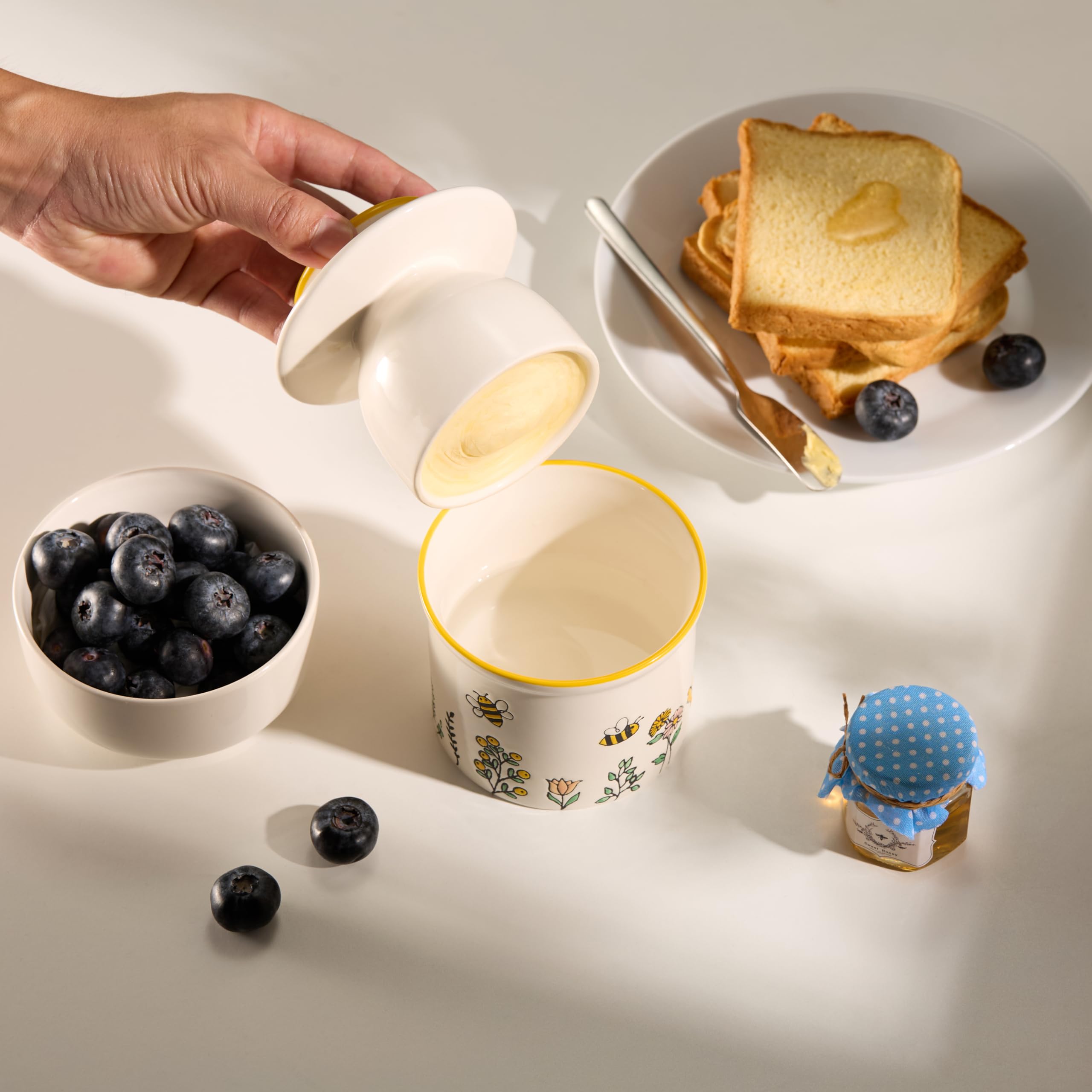 Kook Butter Keeper Dish, French Ceramic Crock with Lid, Embossed Container, For Soft Butter, (Meadow)