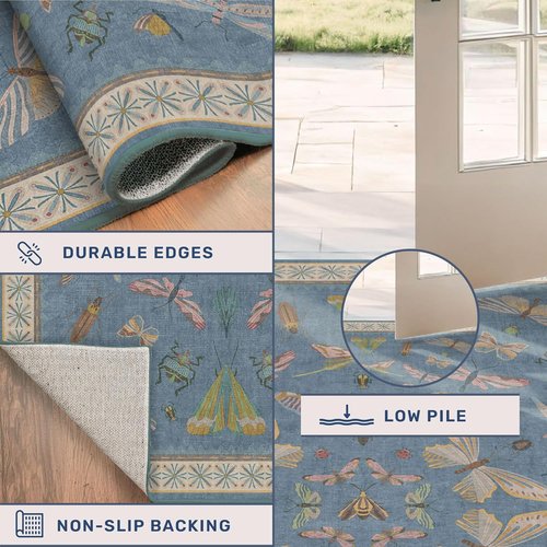 Blue Washable Kids Playroom Rug - Super Soft 5x7 Area Rug with Cute Animal Print for Nursery & Toddler Room