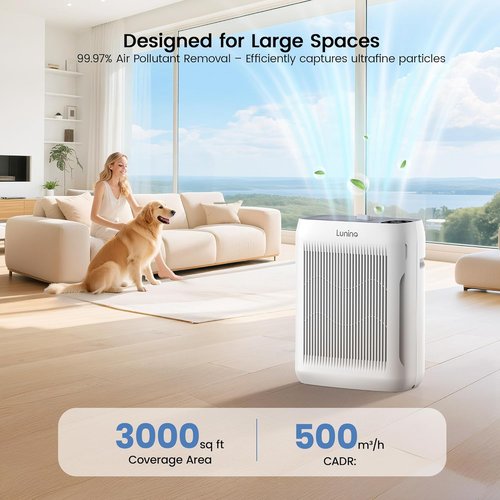 LUNINO Air Purifier - Large Room Coverage Up to 3000 Ft² | H13 HEPA Filter, Auto & Pet Modes, Aromatherapy