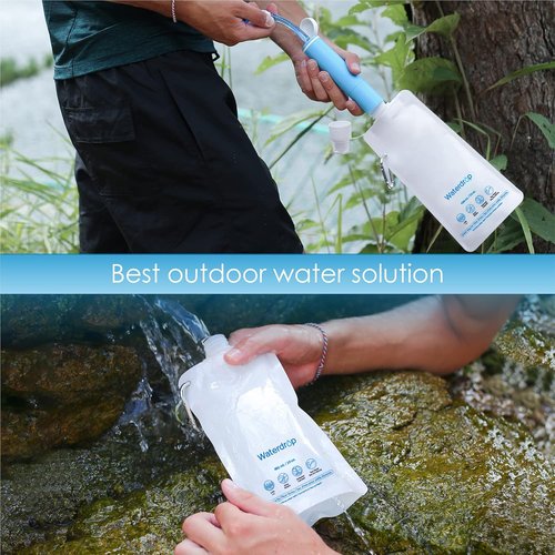Waterdrop 16 oz Collapsible Water Pouch, Pack of 3, Hiking, Camping, Travel, BPA-Free, Reusable, Foldable