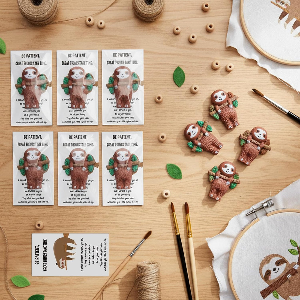 Skiennix Sloth Gifts - 30 Set Mini Resin Animals with Positive Cards for Employee Appreciation | Cute Table Decor