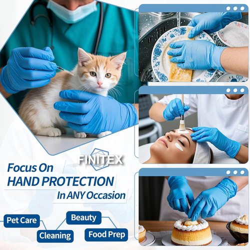 FINITEX Blue Nitrile Exam Gloves - 200 PCS | 3.5mil Powder-Free, Latex-Free Medical & Food Safe