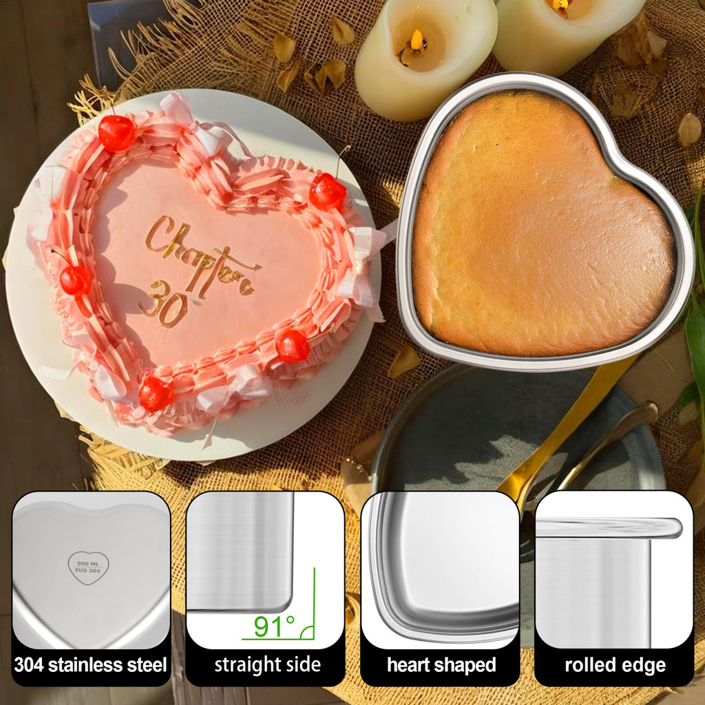 Heart Shaped Cake Pans Set of 2, 8 Inch Heart Cake Pan with 60PCS Parchment Paper, Nonstick Stainless Steel Baking Pans for Valentine's Day/Birthday/Wedding/Halloween/Thanksgiving, Dishwasher Safe