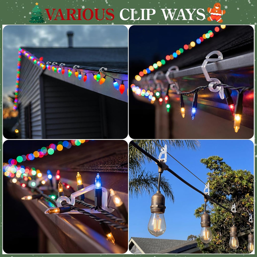 MEILIDY Christmas Light Clips - Weatherproof Plastic Gutter Clips for Outdoor Holiday Lights | Clear, 100 Pcs