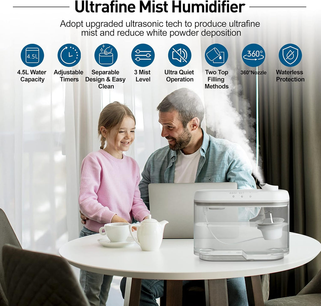 Skiennix Ultrasonic Cool Mist Humidifier - Easy Clean Design, 1.3 Gal, Ultra-Quiet for Bedrooms