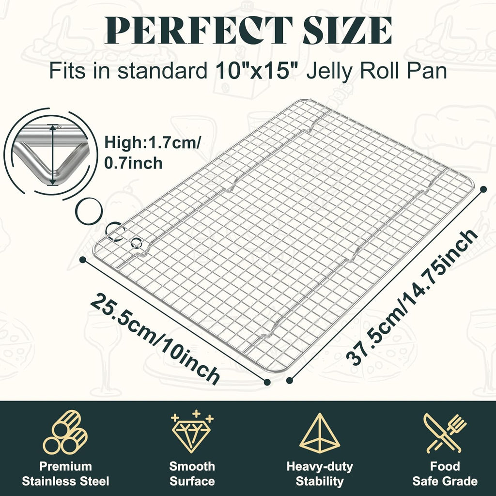 Premium Stainless Steel Cooling Racks by [Brand Name] - Heavy Duty Oven Safe | 10"x14.75" Set of 2 for Baking & Roasting