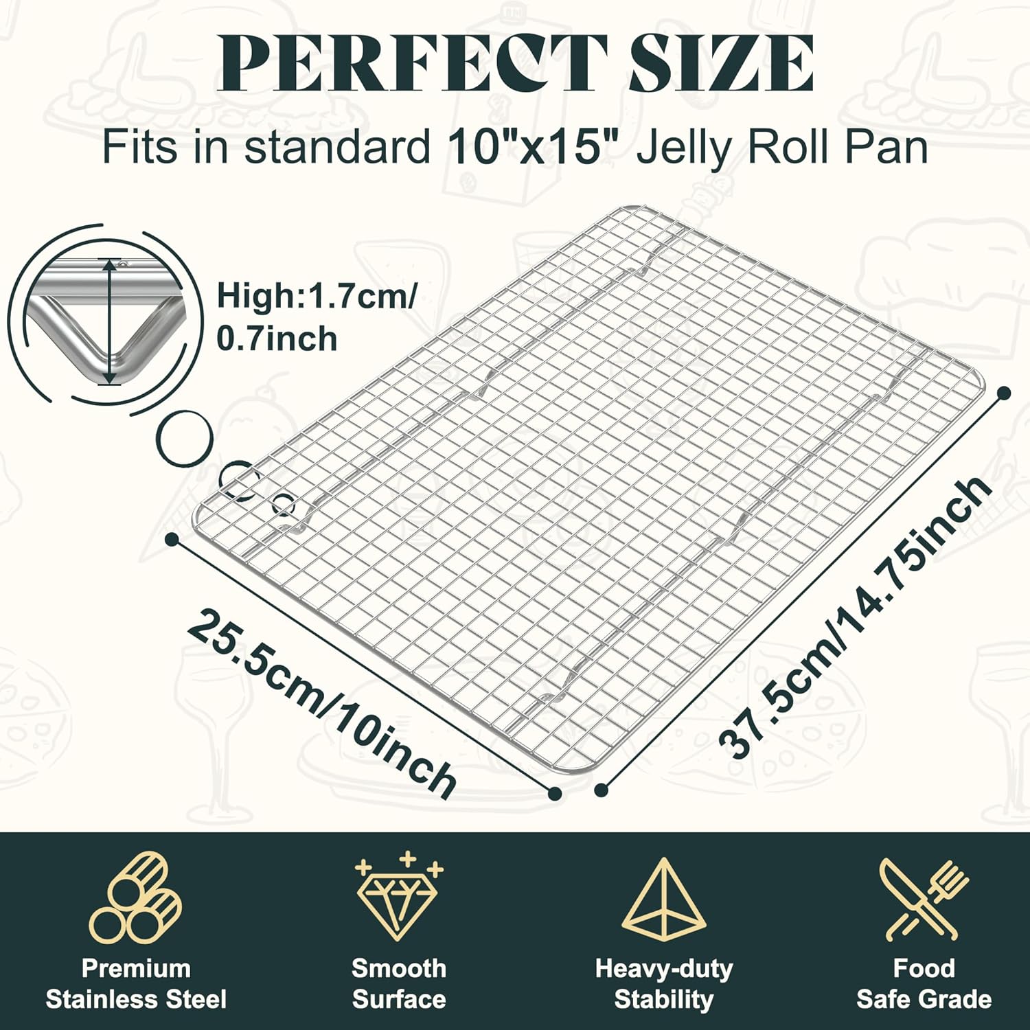 Premium Stainless Steel Cooling Racks by [Brand Name] - Heavy Duty Oven Safe | 10"x14.75" Set of 2 for Baking & Roasting