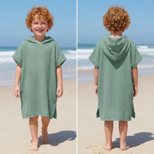 Frienda Muslin Hooded Beach Towel for 3-6 Years Kids Soft Muslin Bath Poncho for Baby Absorbent Fast Drying Blankets for Boys Girls Newborns Toddler Beach Pool Bath Essentials(Green)