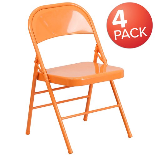 Flash Furniture 4 Pack HERCULES COLORBURST Series Orange Marmalade Triple Braced & Double Hinged Metal Folding Chair