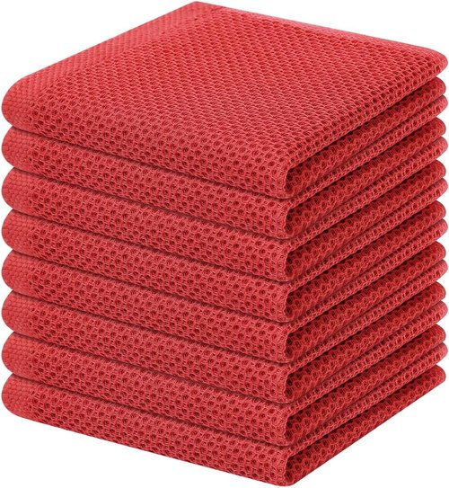 Homaxy Kitchen Dish Cloths - 100% Cotton Waffle Weave, Ultra Soft & Absorbent, 12x12 Inches, 8-Pack, Brick Red