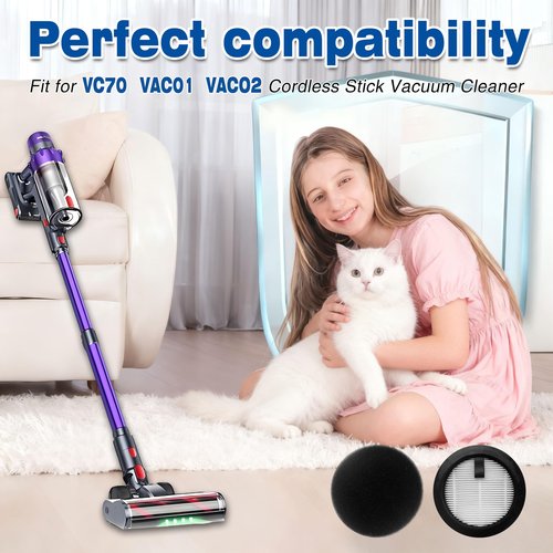 2-Pack Vacuum Cleaner Filter Replacement Compatible with SMOTURE VAC01/VAC02/VC70 Cordless Vacuum Cleaner&ozeeco EC01 Vacuum Cleaner Filter