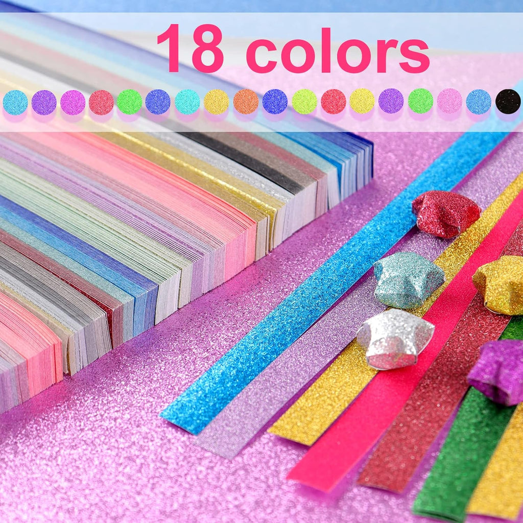 Mluchee 360 Sheets Glitter Lucky Stars Paper Strips - 18 Colorful Folding Papers for DIY Projects & Gifts