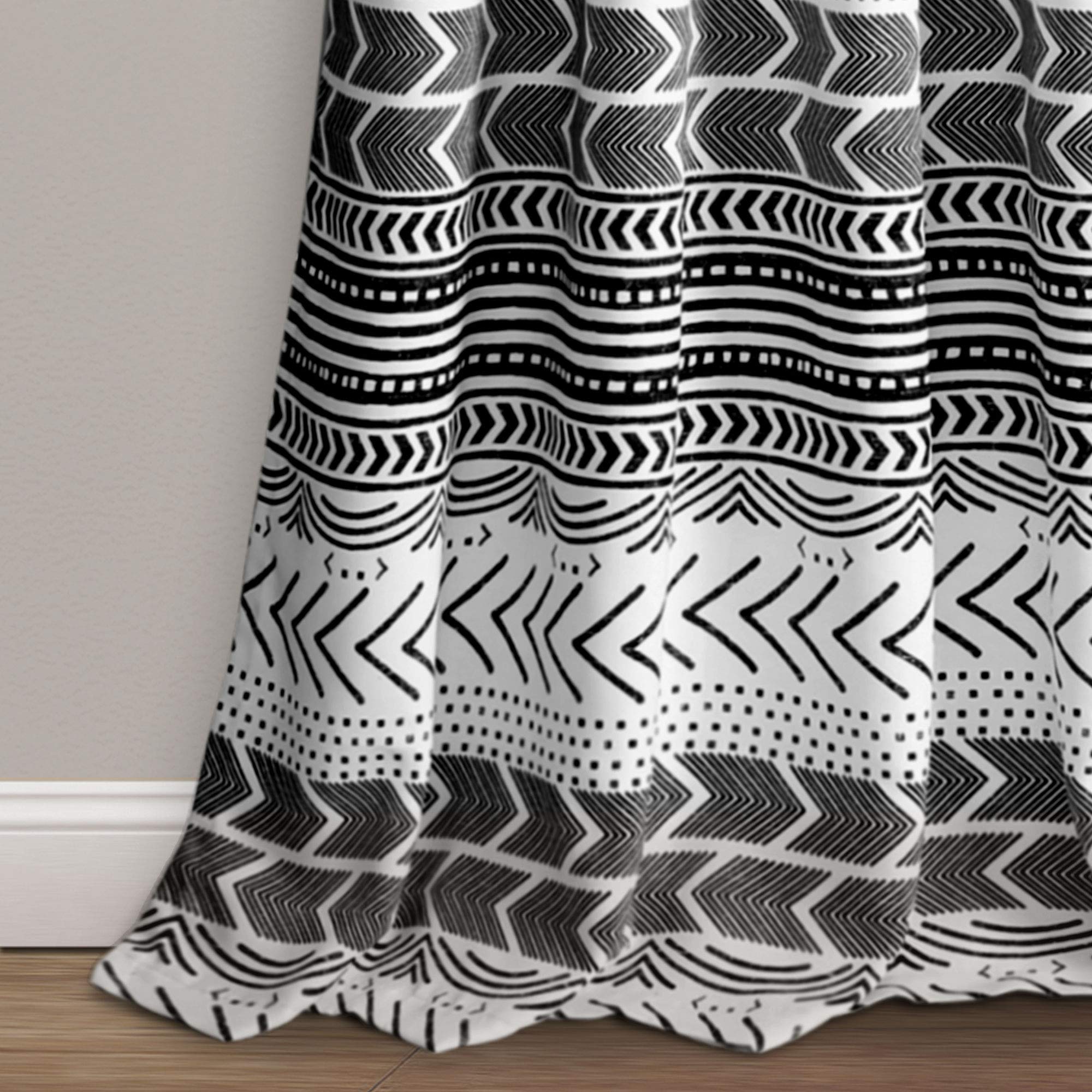 Lush Decor Hygge Geo Light Filtering Window Curtain Panel Pair, 84" x 52", Black & White