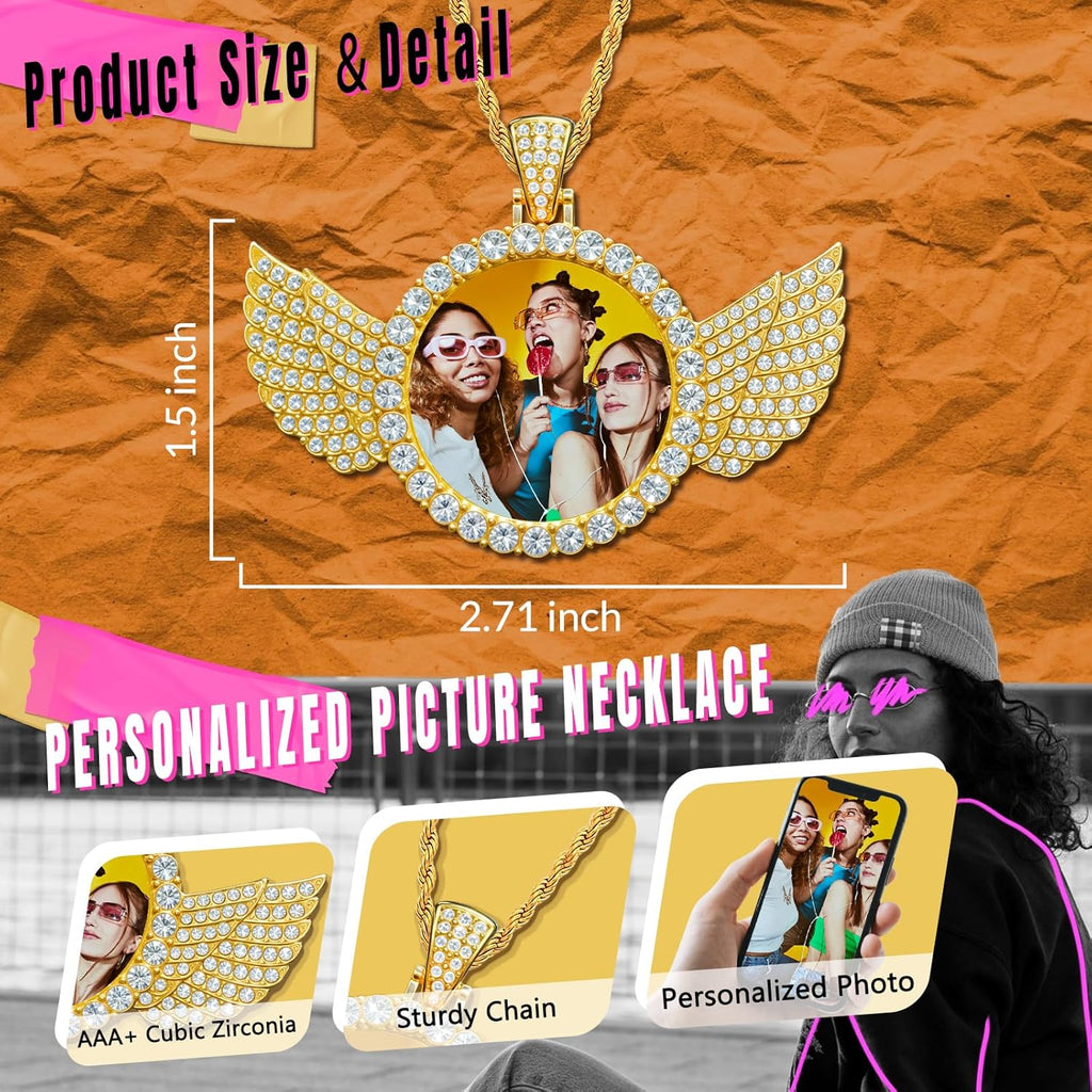 Skiennix Custom Circle Chain - Personalized Photo Necklace for Men & Women | Unique Memorial Gift