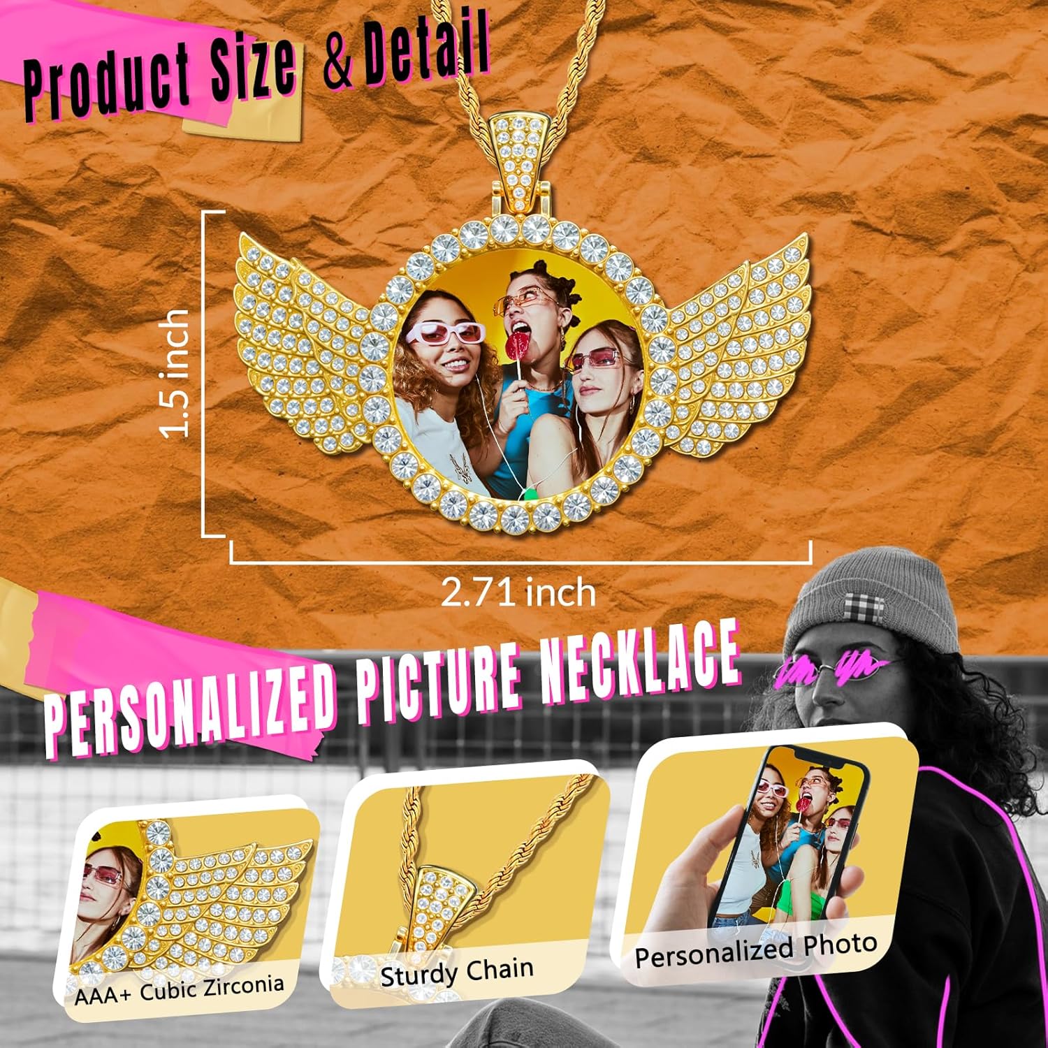 Skiennix Custom Circle Chain - Personalized Photo Necklace for Men & Women | Unique Memorial Gift