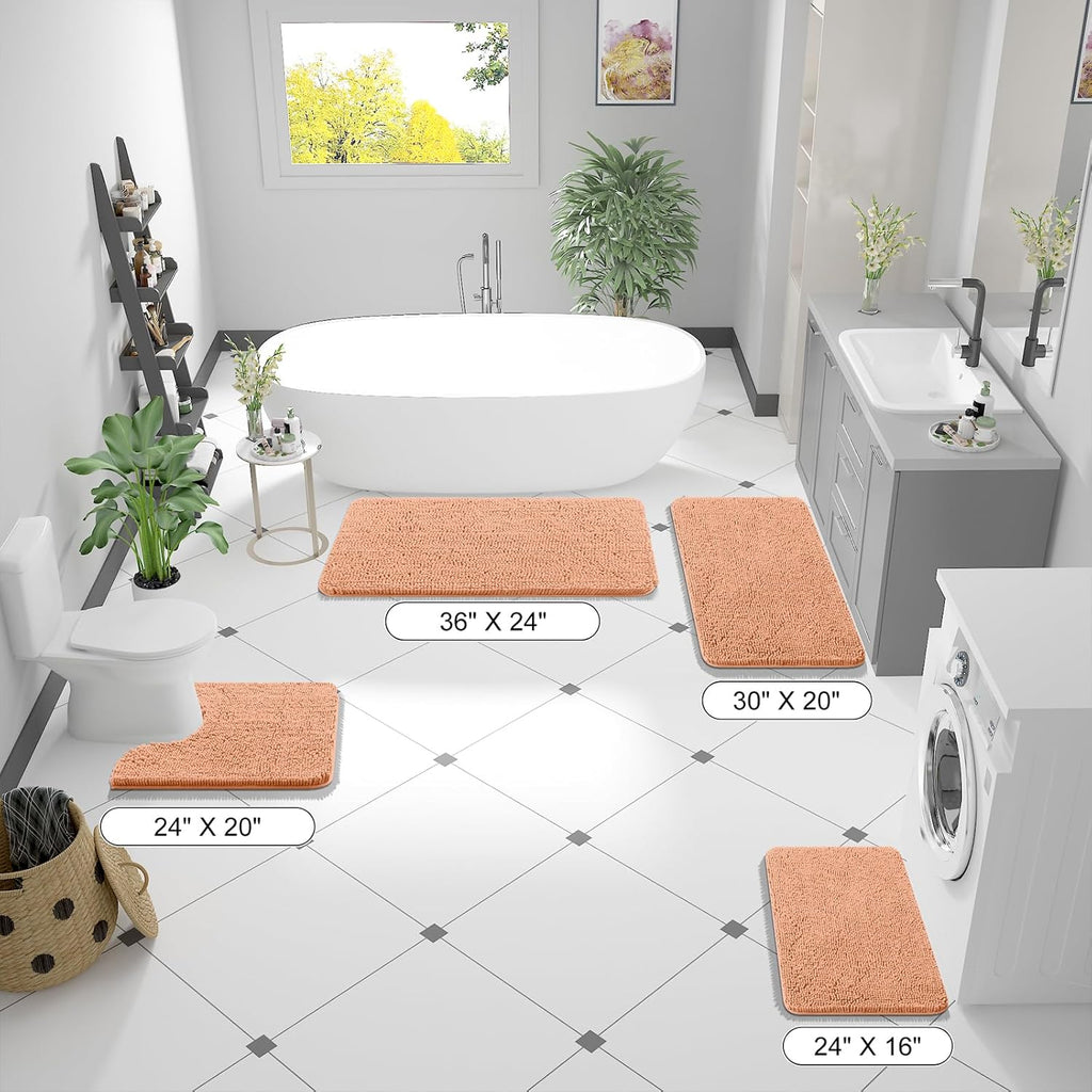 OLANLY Bathroom Runner Rugs - Extra Soft Chenille Bath Mats | Quick Dry, Machine Washable, 44x24, Peach