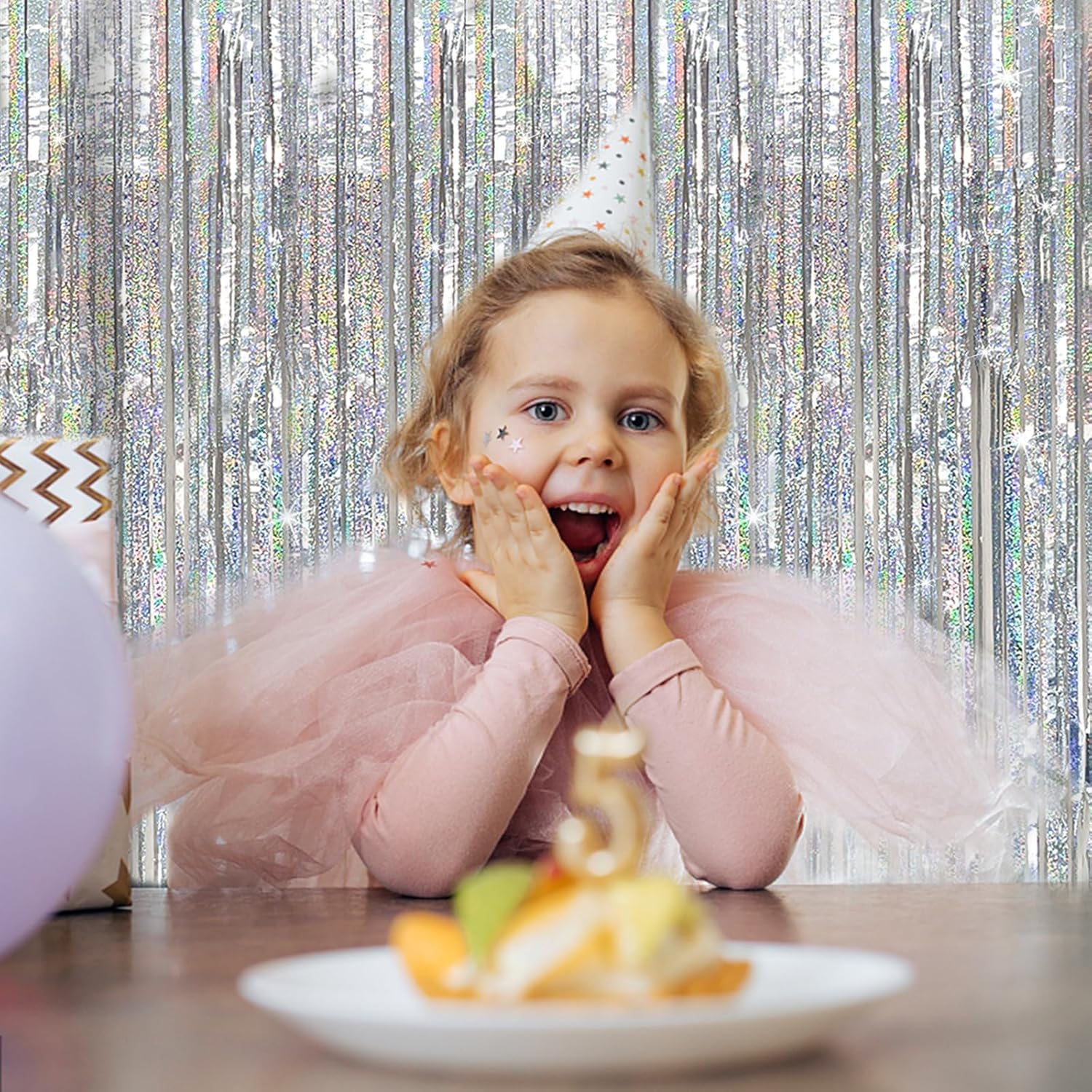 Regine Switzerland Tinsel Curtain Backdrop - Silver Glitter Foil Fringe for Parties | 10 Pack