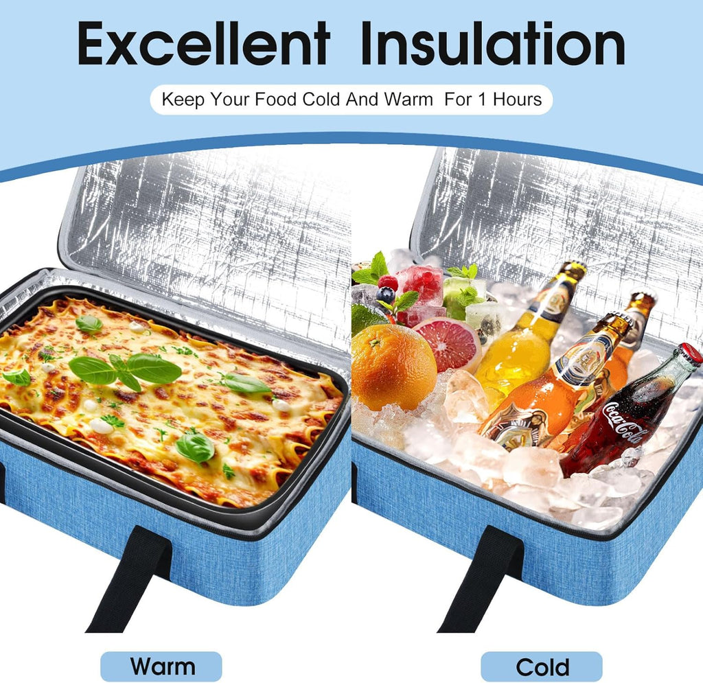 Skiennix Insulated Casserole Carrier - Portable Hot & Cold Food Tote for Potlucks | Fits 9" x 13" Dish - Azure