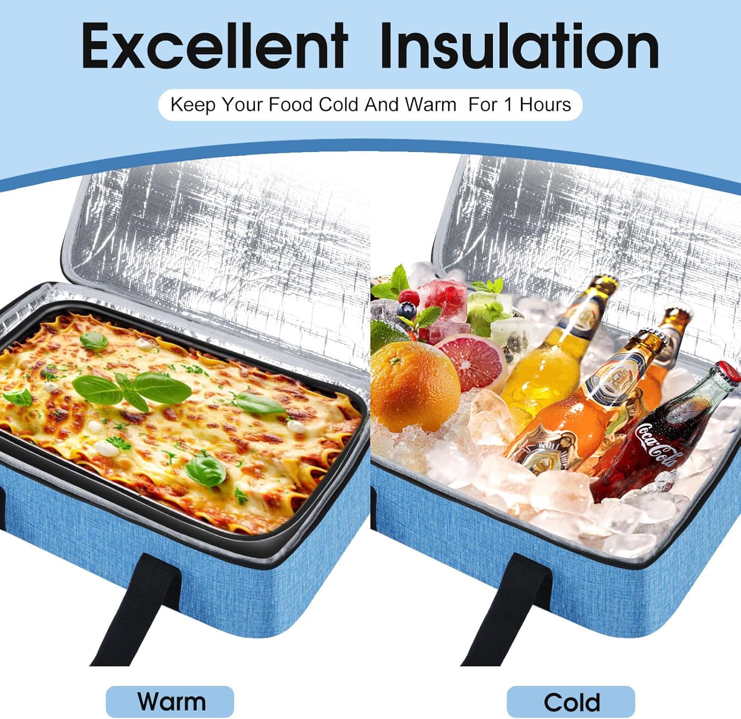 Skiennix Insulated Casserole Carrier - Portable Hot & Cold Food Tote for Potlucks | Fits 9" x 13" Dish - Azure