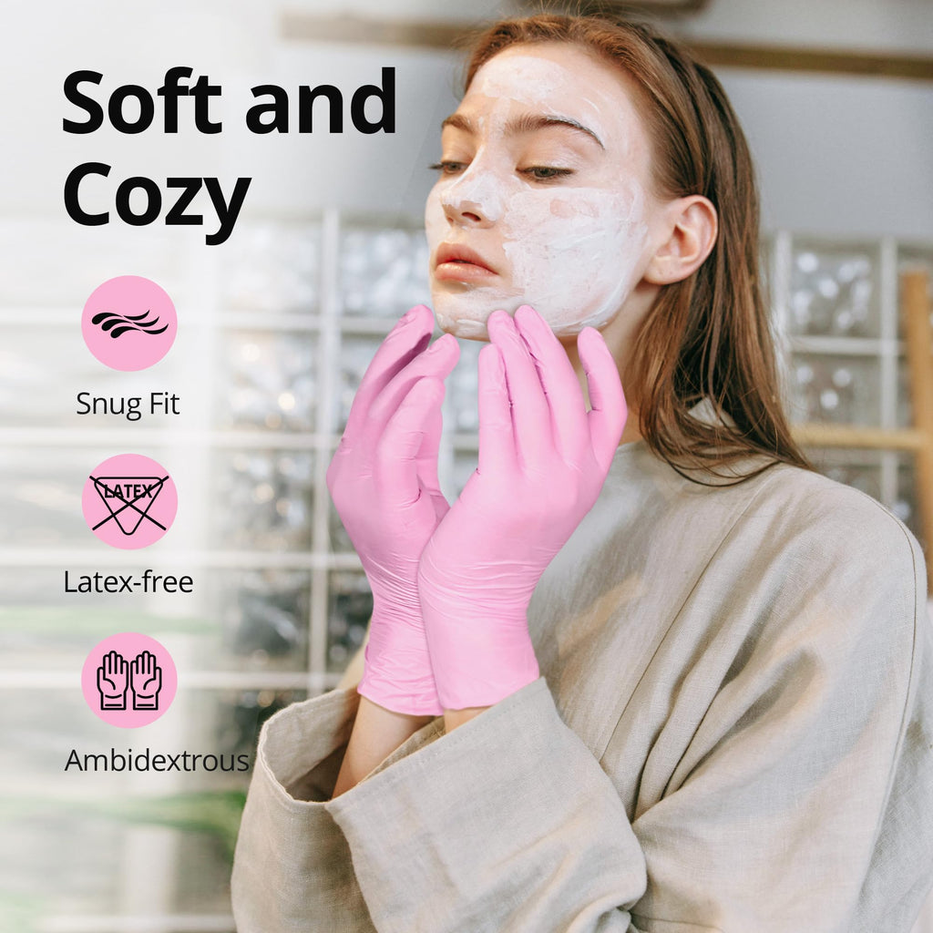 SwiftGrip Pink Nitrile Gloves, 3-mil, Industrial Gloves Disposable Latex Free, for Cleaning & Esthetician, Rubber Powder-Free, 100-ct Box (Small)