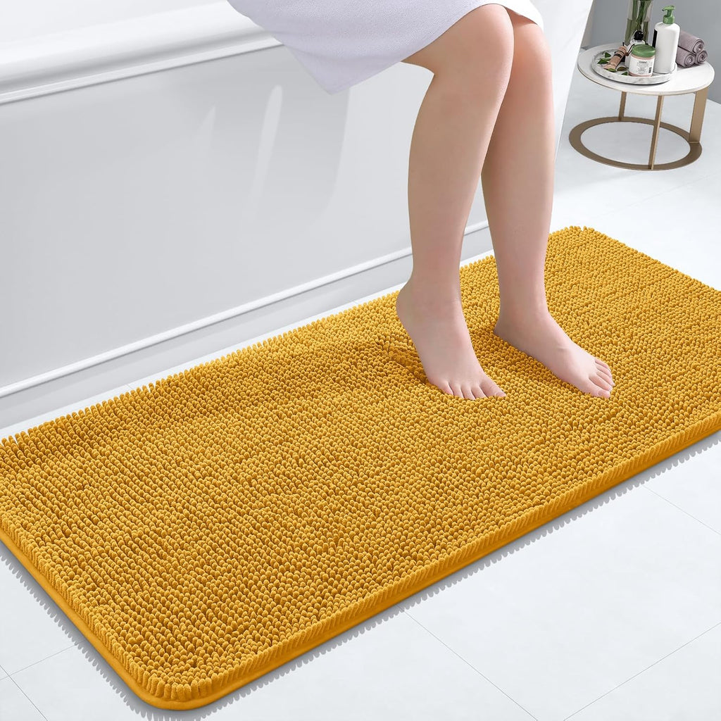 OLANLY Bathroom Runner Rug - Soft Absorbent Chenille with Rubber Backing | 47x20 Inches, Quick Dry, Golden Yellow