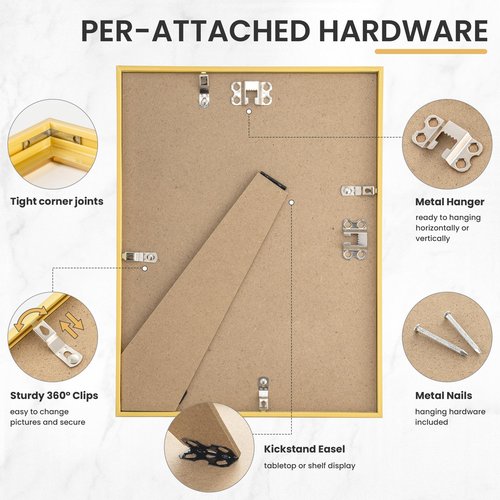 FLYJOE 9x12 Picture Frame, Display Pictures 6x8 with Mat or 9x12 Without Mat, Wall and Tabletop Display Photo Frame, Gold, 1 Pack
