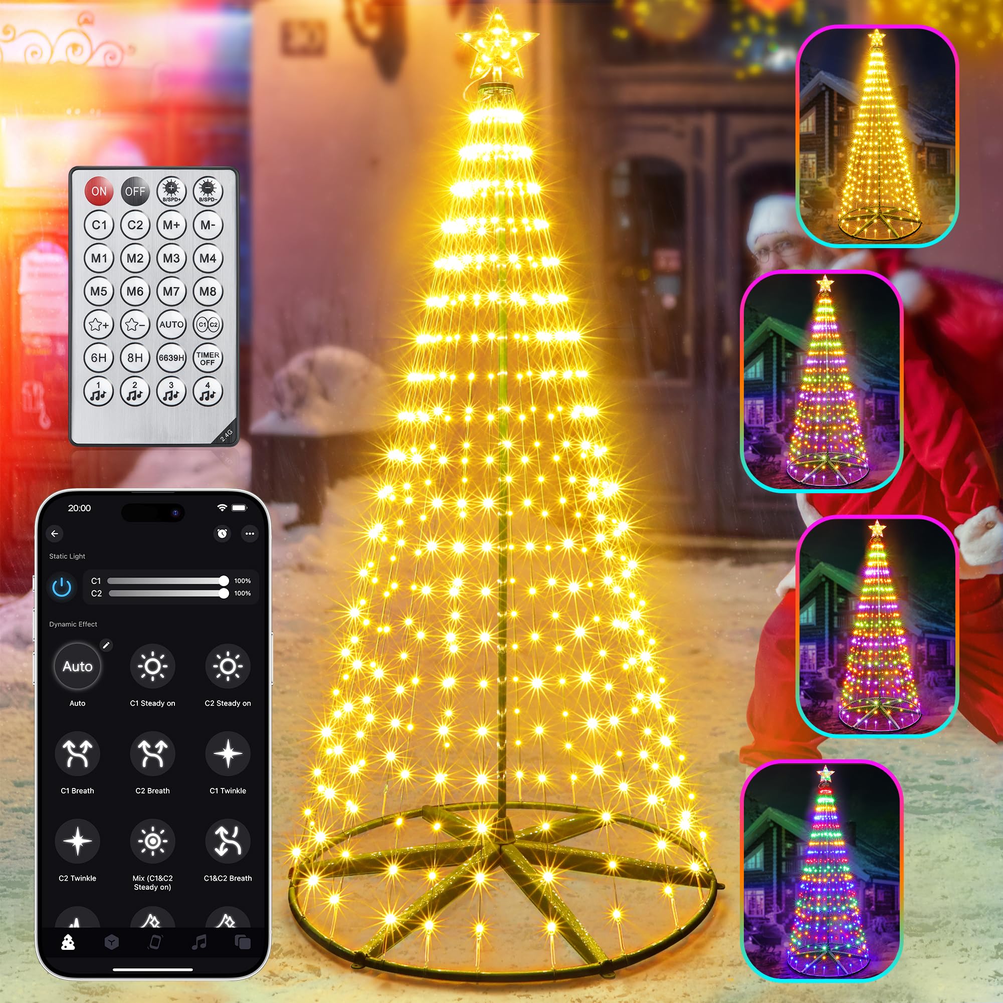 30+ Modes Smart Prelit Christmas Cone Tree with Lights - 6ft 296 LED App Control Color Changing Light Show Trees with Remote Timer Music Sync for Indoor Outdoor Yard (Green Body)